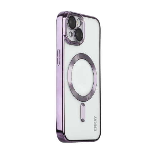 

For iPhone 15 Plus ENKAY Hat-Prince Magsafe Electroplated TPU Clear Shockproof Phone Case(Purple)