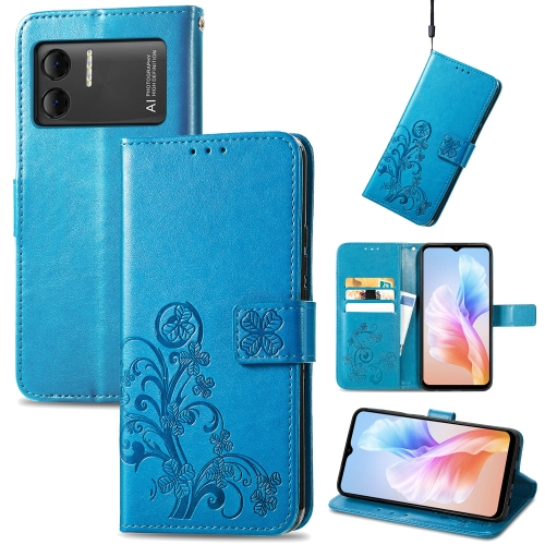 

For DOOGEE X98 Pro / X98 Four-leaf Clasp Embossed Buckle Leather Phone Case(Blue)