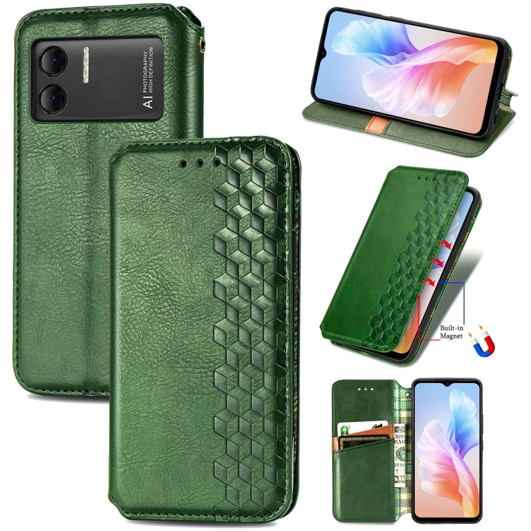 

For DOOGEE X98 Pro / X98 Cubic Grid Pressed Magnetic Leather Phone Case(Green)