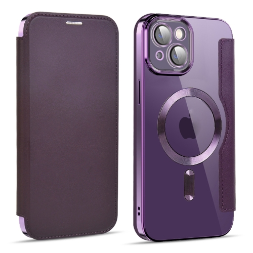 

For iPhone 15 Plus MagSafe Magnetic RFID Anti-theft Leather Phone Case(Purple)