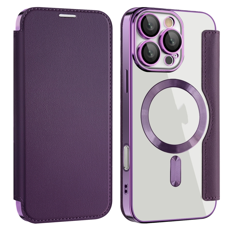 

For iPhone 16 Pro Shield MagSafe RFID Anti-theft Leather Phone Case(Purple)