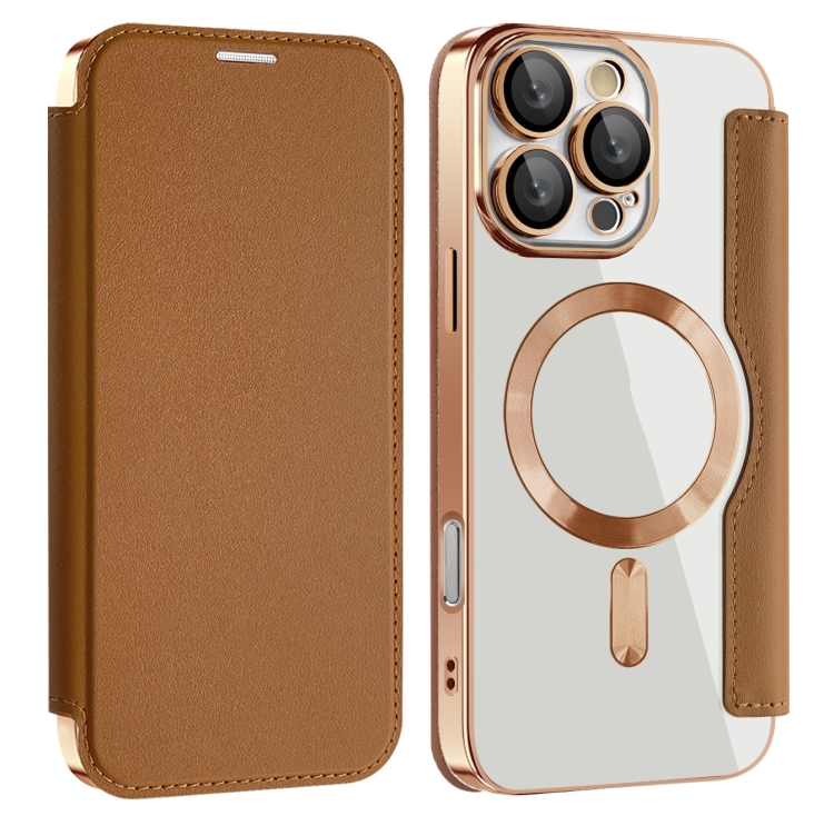 

For iPhone 16 Pro Shield MagSafe RFID Anti-theft Leather Phone Case(Brown)