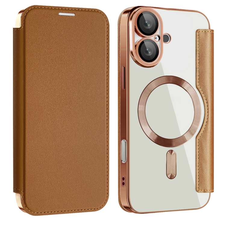 

For iPhone 16 Plus Shield MagSafe RFID Anti-theft Leather Phone Case(Brown)