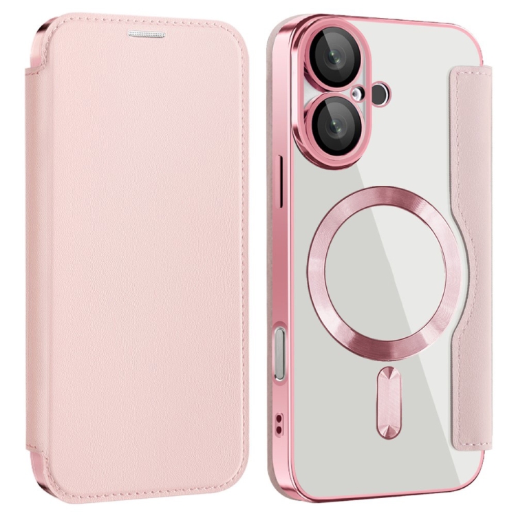 

For iPhone 16 Shield MagSafe RFID Anti-theft Leather Phone Case(Pink)