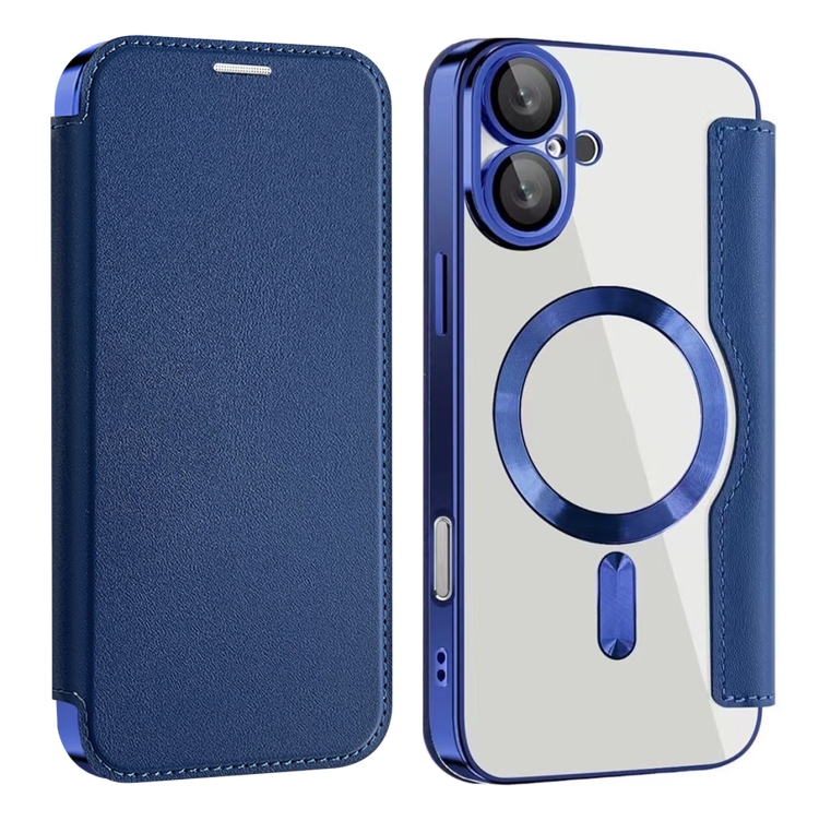 

For iPhone 16 Shield MagSafe RFID Anti-theft Leather Phone Case(Dark Blue)