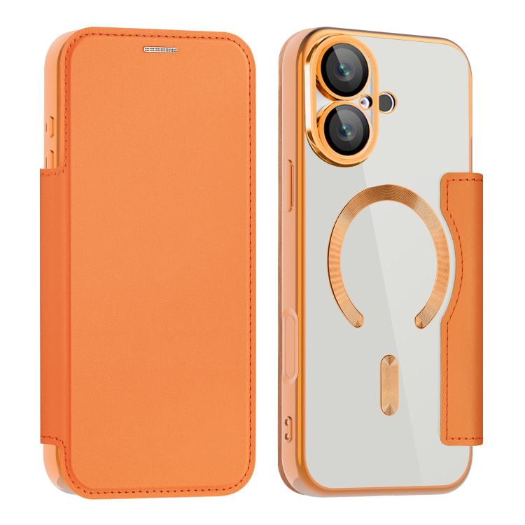 

For iPhone 16 Plus Shield MagSafe RFID Anti-theft Leather Phone Case(Orange)