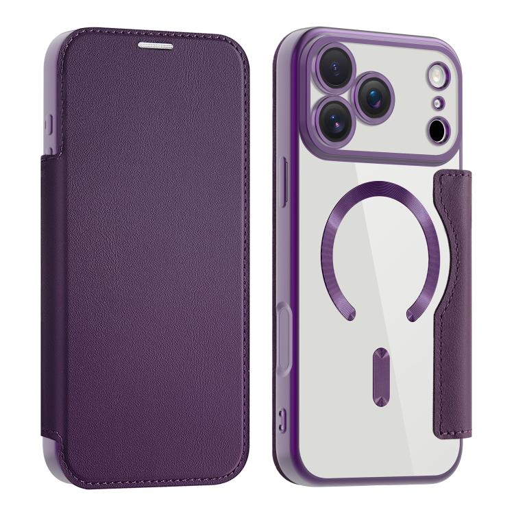 

For iPhone 17 Pro Max Shield MagSafe RFID Anti-theft Leather Phone Case(Purple)