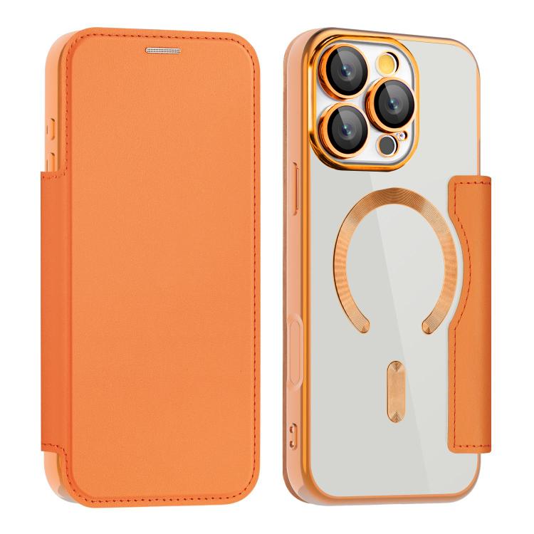 

For iPhone 15 Pro Shield MagSafe RFID Anti-theft Leather Phone Case(Orange)