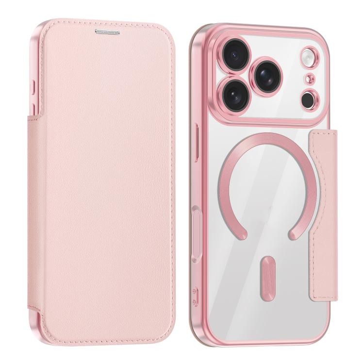 For iPhone 18 Pro Shield MagSafe RFID Anti-theft Leather Phone Case(Pink)