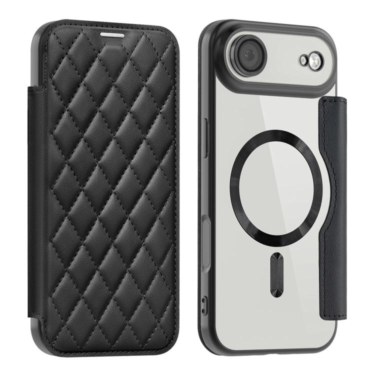 

For iPhone 17 Air Shield Magsafe RFID Anti-theft Rhombus Leather Phone Case(Black)