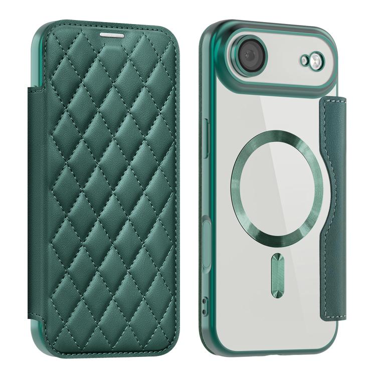 

For iPhone Air Shield Magsafe RFID Anti-theft Rhombus Leather Phone Case(Green)
