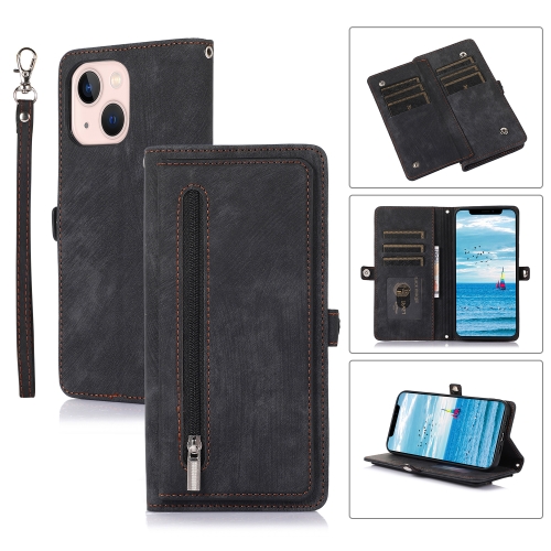 

For iPhone 15 Plus Zipper Card Slot Buckle Wallet Leather Phone Case(Black)