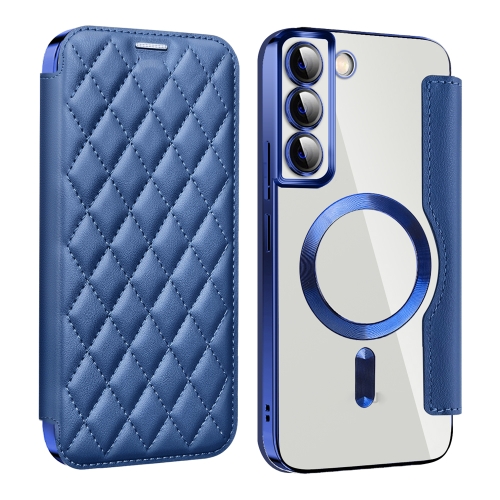 

For Samsung Galaxy S23 5G Shield Magsafe RFID Anti-theft Rhombus Leather Phone Case(Dark Blue)