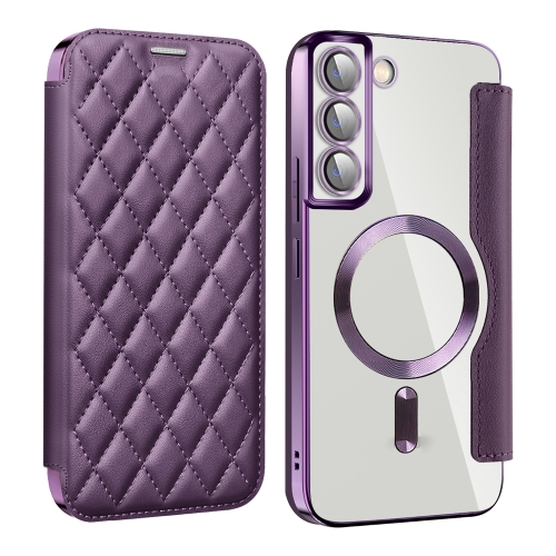 

For Samsung Galaxy S23+ 5G Shield Magsafe RFID Anti-theft Rhombus Leather Phone Case(Purple)