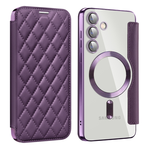 

For Samsung Galaxy S24+ 5G Shield Magsafe RFID Anti-theft Rhombus Leather Phone Case(Purple)