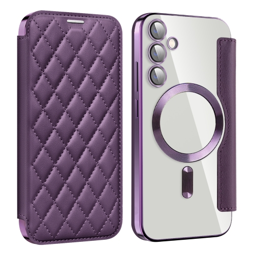 

For Samsung Galaxy S23 FE 5G Shield Magsafe RFID Anti-theft Rhombus Leather Phone Case(Purple)