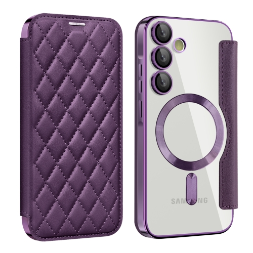 

For Samsung Galaxy A55 5G Shield MagSafe RFID Anti-theft Rhombus Leather Phone Case(Purple)