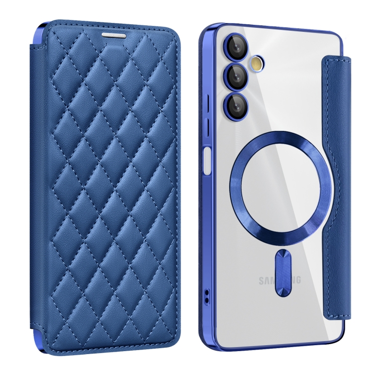 

For Samsung Galaxy A05s Shield MagSafe RFID Anti-theft Rhombus Leather Phone Case(Dark Blue)
