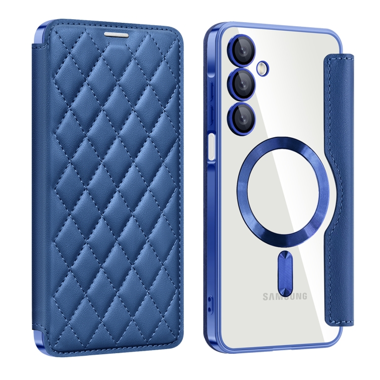 

For Samsung Galaxy A16 5G Shield MagSafe RFID Anti-theft Rhombus Leather Phone Case(Dark Blue)