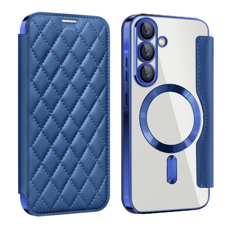 

For Samsung Galaxy A56 5G Shield MagSafe RFID Anti-theft Rhombus Leather Phone Case(Dark Blue)