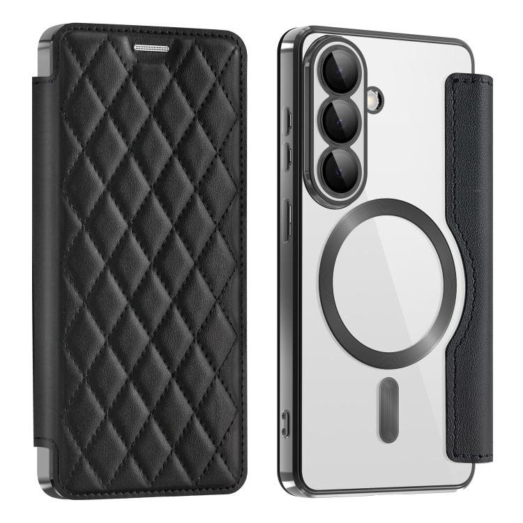 

For Samsung Galaxy S26 5G Shield MagSafe RFID Anti-theft Rhombus Leather Phone Case(Black)