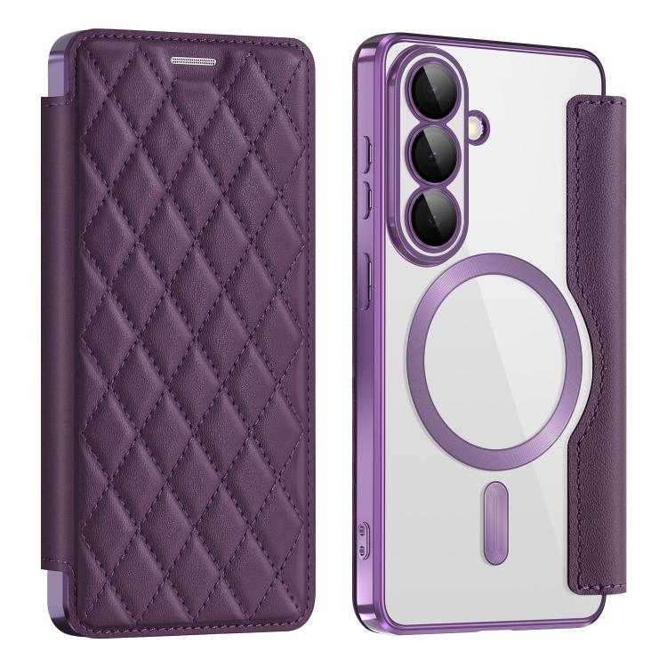 

For Samsung Galaxy S26 5G Shield MagSafe RFID Anti-theft Rhombus Leather Phone Case(Purple)