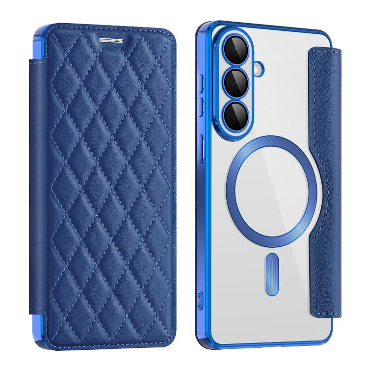 

For Samsung Galaxy S26+ 5G Shield MagSafe RFID Anti-theft Rhombus Leather Phone Case(Dark Blue)