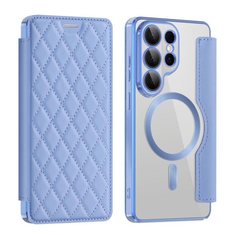 

For Samsung Galaxy S26 Ultra 5G Shield MagSafe RFID Anti-theft Rhombus Leather Phone Case(Blue)