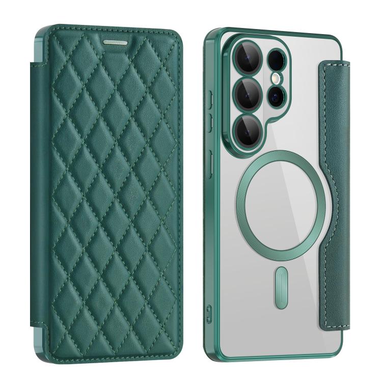 

For Samsung Galaxy S26 Ultra 5G Shield MagSafe RFID Anti-theft Rhombus Leather Phone Case(Green)