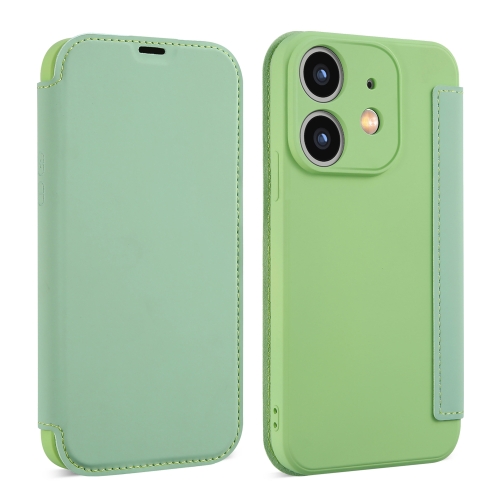 

For iPhone 11 Imitate Liquid Skin Feel Leather Phone Case with Card Slots(Tea Green)