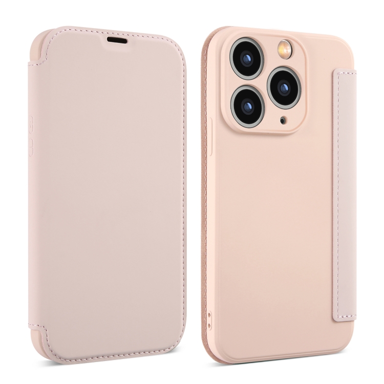 

For iPhone 11 Pro Imitate Liquid Skin Feel Leather Phone Case with Card Slots(Pink)