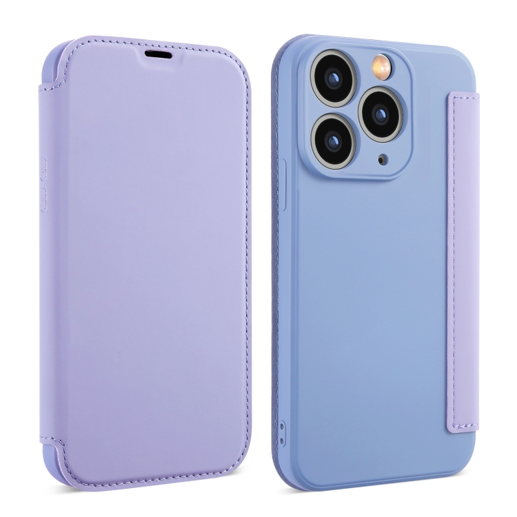 

For iPhone 11 Pro Max Imitate Liquid Skin Feel Leather Phone Case with Card Slots(Purple)