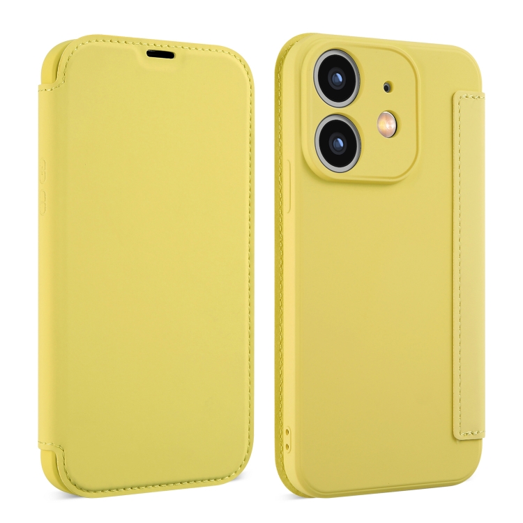 

For iPhone 12 mini Imitate Liquid Skin Feel Leather Phone Case with Card Slots(Yellow)