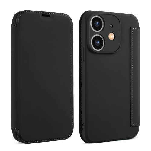 For iPhone 12 mini Imitate Liquid Skin Feel Leather Phone Case with Card Slots(Black)