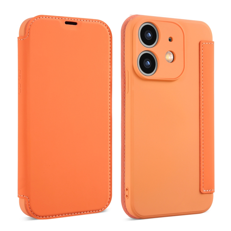 

For iPhone 12 mini Imitate Liquid Skin Feel Leather Phone Case with Card Slots(Orange)