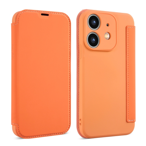 

For iPhone 12 Imitate Liquid Skin Feel Leather Phone Case with Card Slots(Orange)