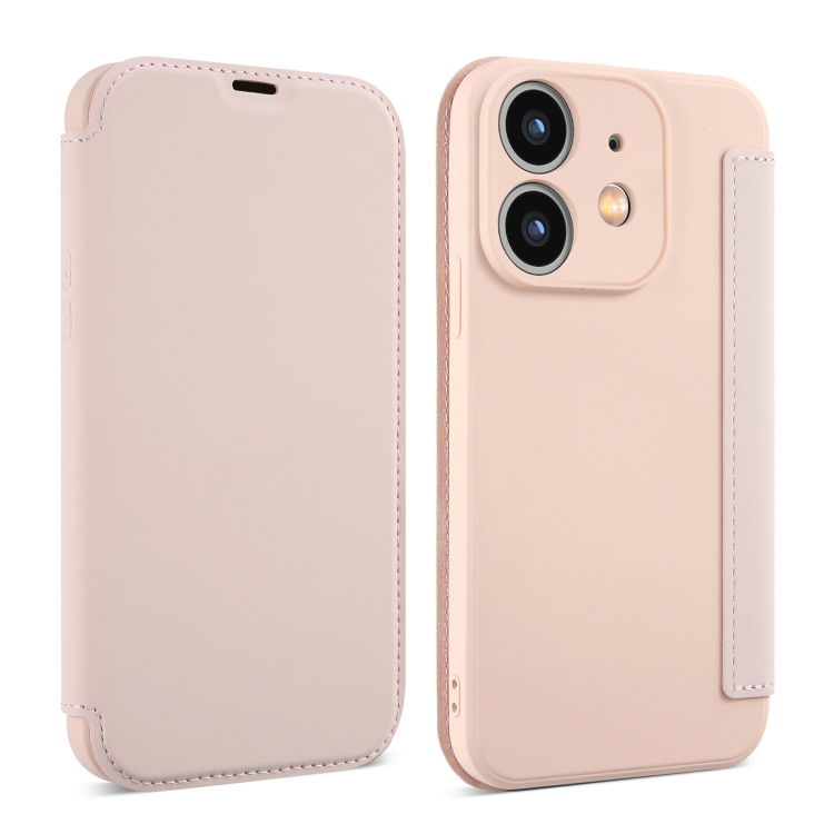 

For iPhone 12 Imitate Liquid Skin Feel Leather Phone Case with Card Slots(Pink)