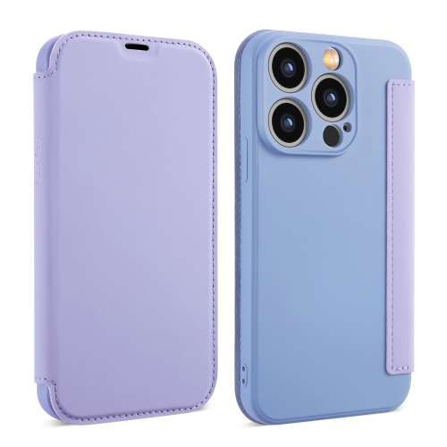 

For iPhone 12 Pro Max Imitate Liquid Skin Feel Leather Phone Case with Card Slots(Purple)