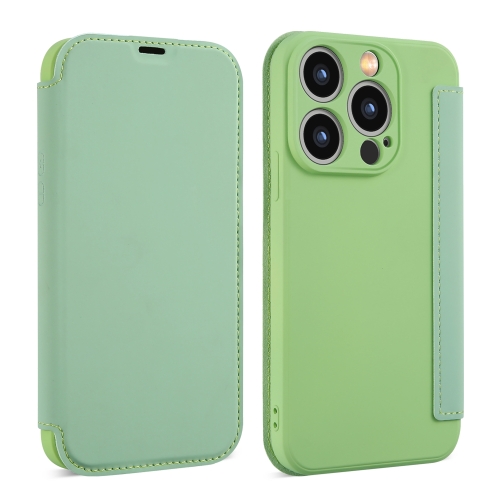 

For iPhone 12 Pro Max Imitate Liquid Skin Feel Leather Phone Case with Card Slots(Tea Green)