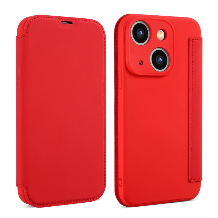 

For iPhone 13 Imitate Liquid Skin Feel Leather Phone Case with Card Slots(Red)