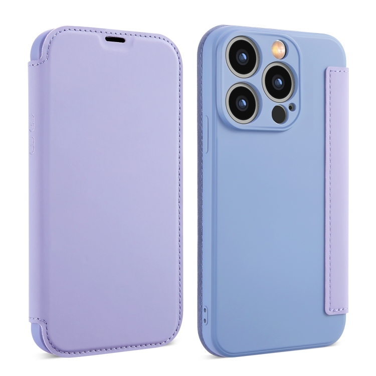 

For iPhone 13 Pro Max Imitate Liquid Skin Feel Leather Phone Case with Card Slots(Purple)