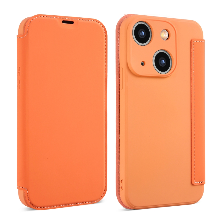 

For iPhone 14 Imitate Liquid Skin Feel Leather Phone Case with Card Slots(Orange)