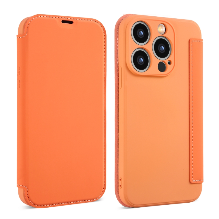 

For iPhone 14 Pro Imitate Liquid Skin Feel Leather Phone Case with Card Slots(Orange)
