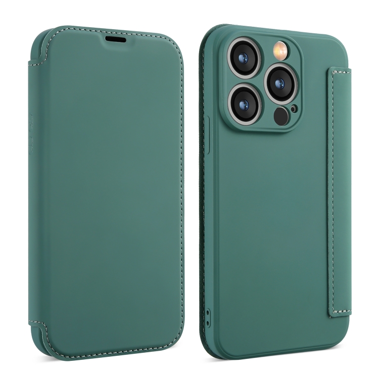 

For iPhone 15 Pro Imitate Liquid Skin Feel Leather Phone Case with Card Slots(Green)