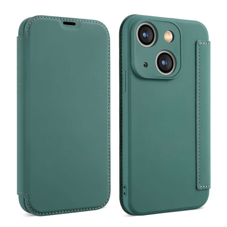 

For iPhone 15 Plus Imitate Liquid Skin Feel Leather Phone Case with Card Slots(Green)