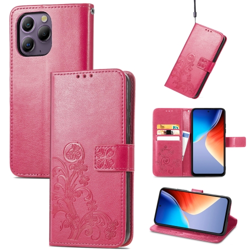 

For Blackview A96 Four-leaf Clasp Embossed Buckle Leather Phone Case(Magenta)