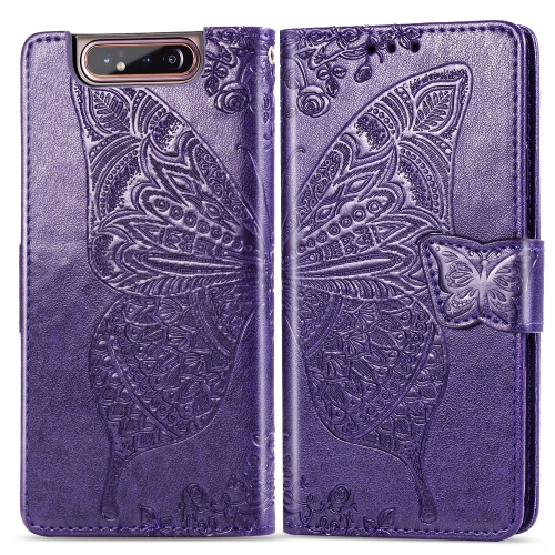 

Butterfly Love Flowers Embossing Horizontal Flip Leather Case for Galaxy A80 / A90, with Holder & Card Slots & Wallet & Lanyard(Dark Purple)
