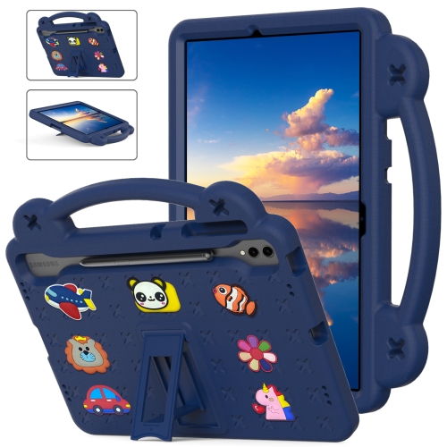 

For Samsung Galaxy S7 FE 12.4 T730 / T736 Handle Kickstand Children EVA Shockproof Tablet Case(Navy Blue)