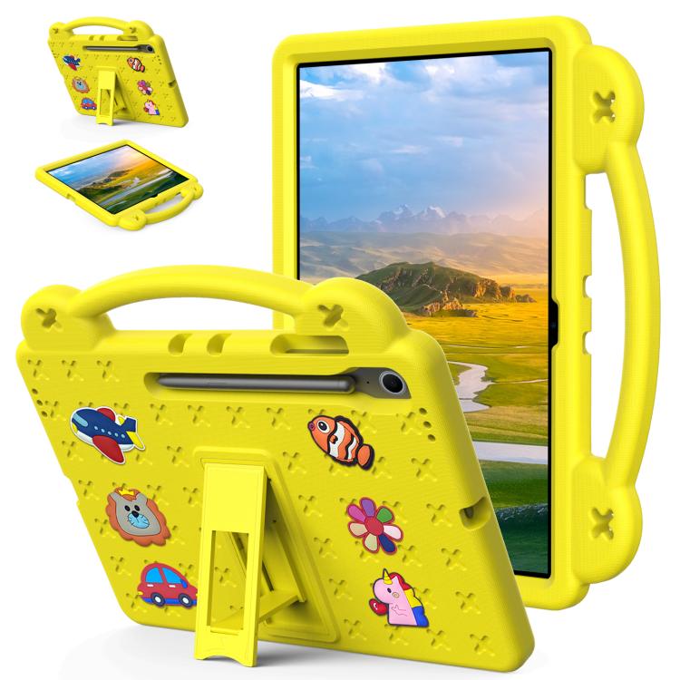 

For Samsung Galaxy Tab S10 FE+ Handle Kickstand Children EVA Shockproof Tablet Case(Yellow)