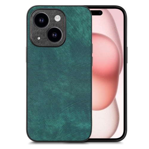 

For iPhone 15 Vintage Leather PC Back Cover Phone Case(Green)